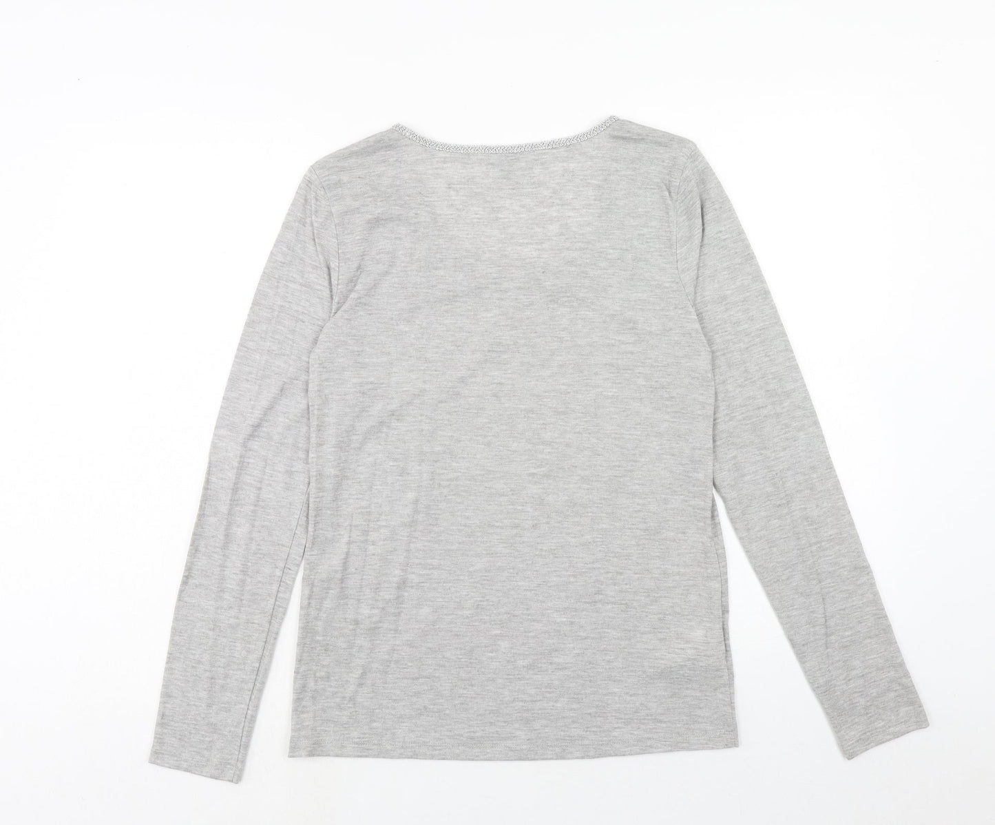 Ann Taylor Womens Grey Polyester Basic T-Shirt Size M Round Neck