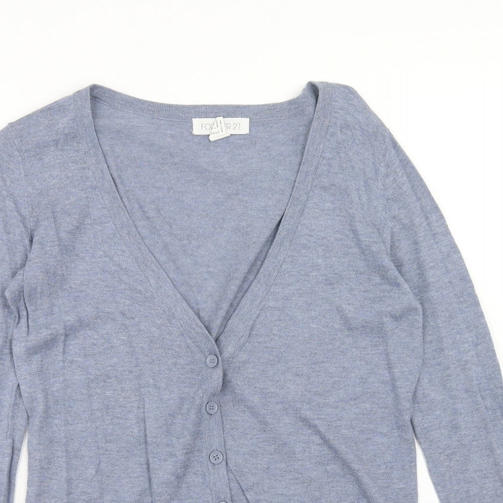 FOREVER 21 Womens Blue V-Neck Cotton Cardigan Jumper Size S