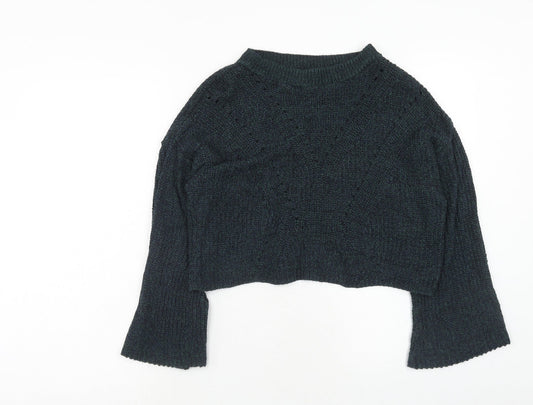 Alya Womens Green Round Neck Acrylic Pullover Jumper Size M