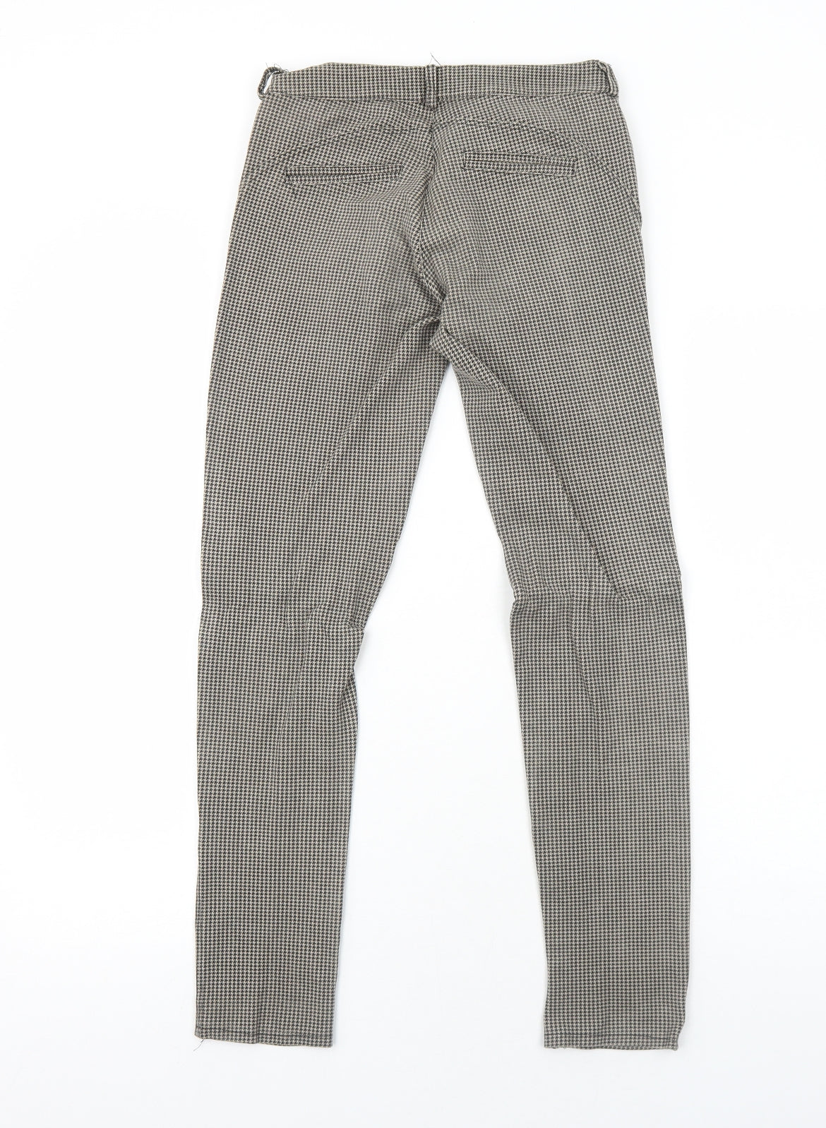 Preworn Womens Brown Geometric Viscose Trousers Size 8 Regular Zip - Houndstooth Pattern