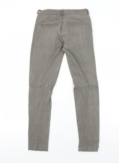Preworn Womens Brown Geometric Viscose Trousers Size 8 Regular Zip - Houndstooth Pattern