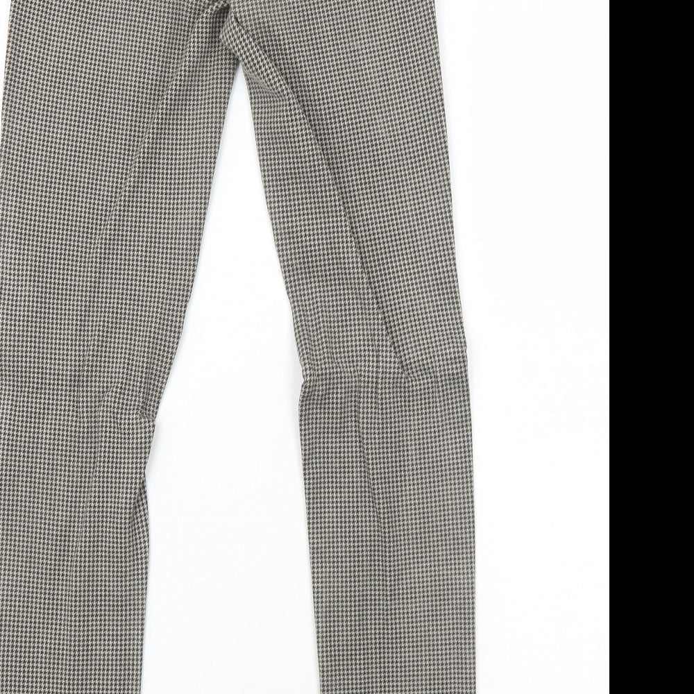 Preworn Womens Brown Geometric Viscose Trousers Size 8 Regular Zip - Houndstooth Pattern