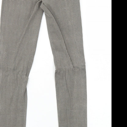 Preworn Womens Brown Geometric Viscose Trousers Size 8 Regular Zip - Houndstooth Pattern