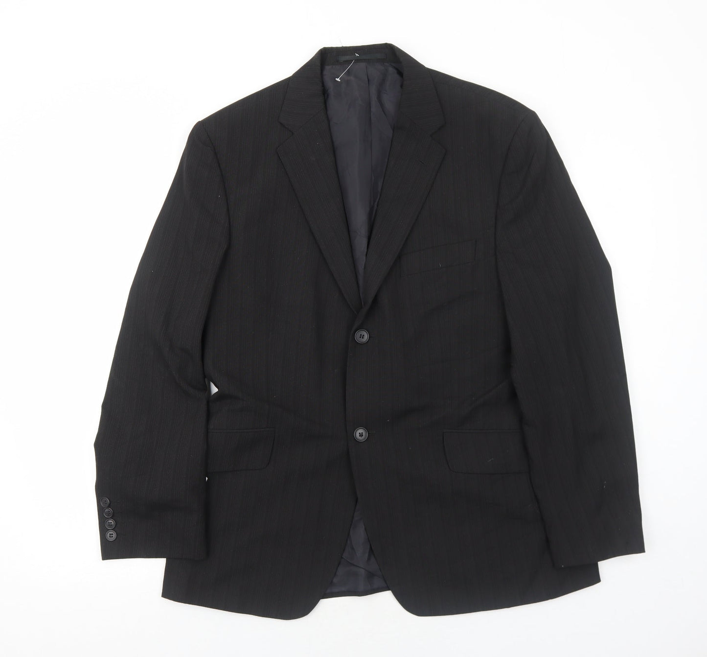 George Mens Black Striped Polyester Jacket Blazer Size 40 Regular