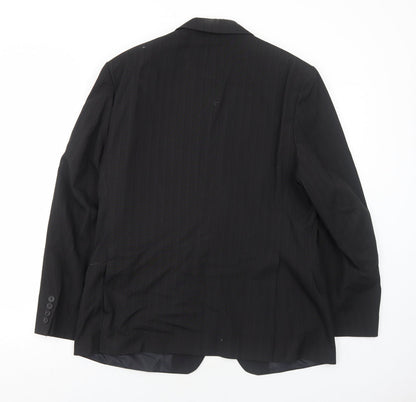 George Mens Black Striped Polyester Jacket Blazer Size 40 Regular