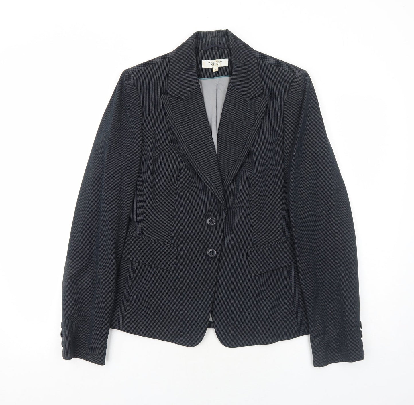 NEXT Womens Black Pinstripe Polyester Jacket Blazer Size 12