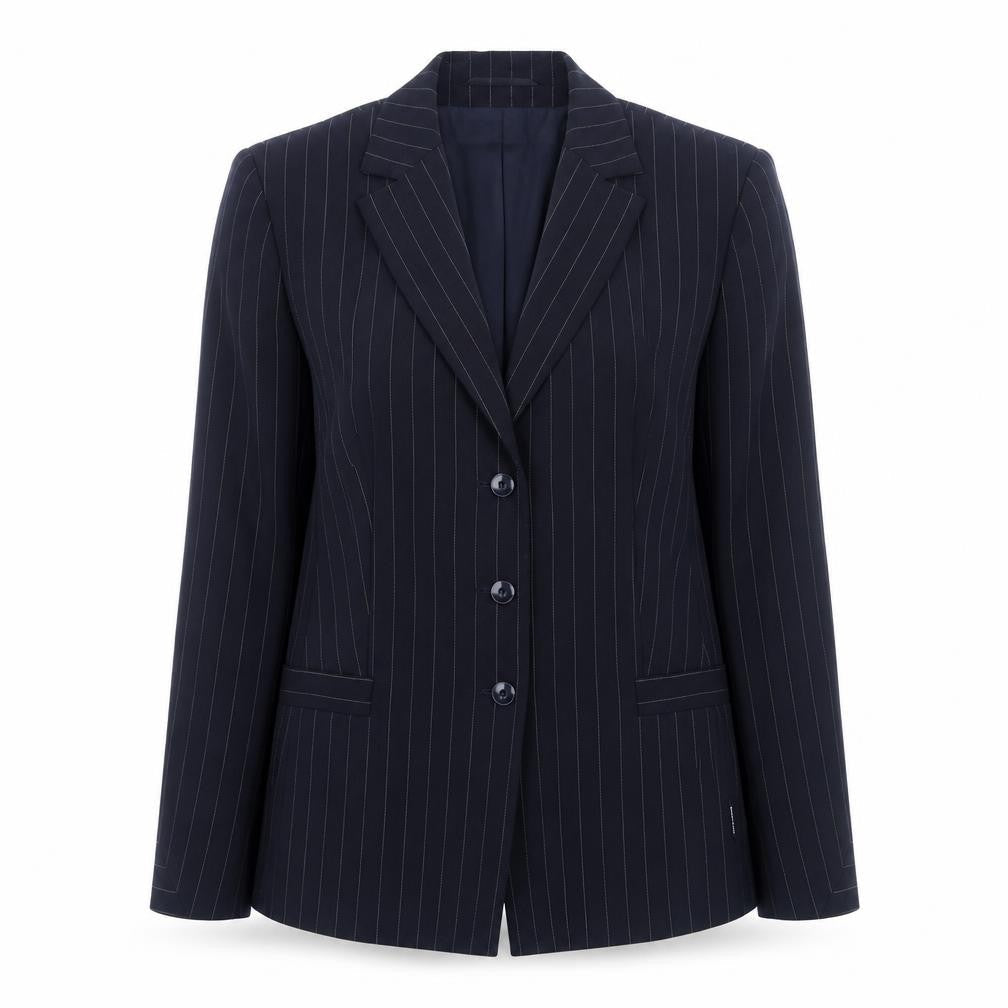 EUGEN KLEIN Womens Black Striped Polyester Jacket Blazer Size 16