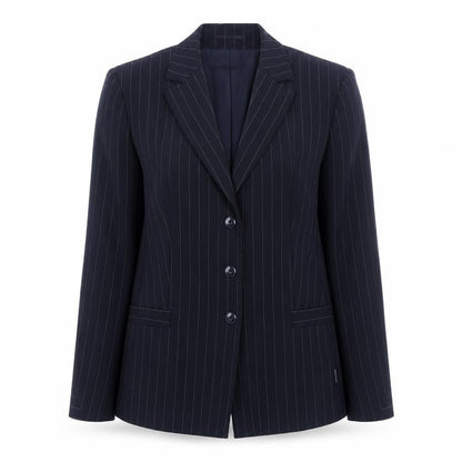 EUGEN KLEIN Womens Black Striped Polyester Jacket Blazer Size 16