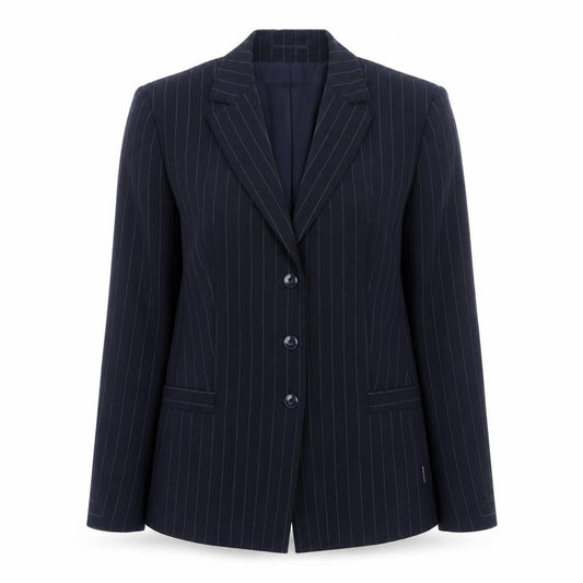 EUGEN KLEIN Womens Black Striped Polyester Jacket Blazer Size 16