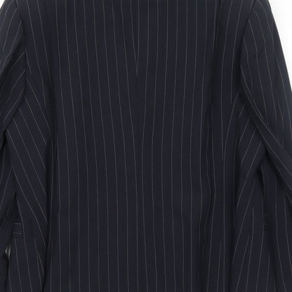 EUGEN KLEIN Womens Black Striped Polyester Jacket Blazer Size 16