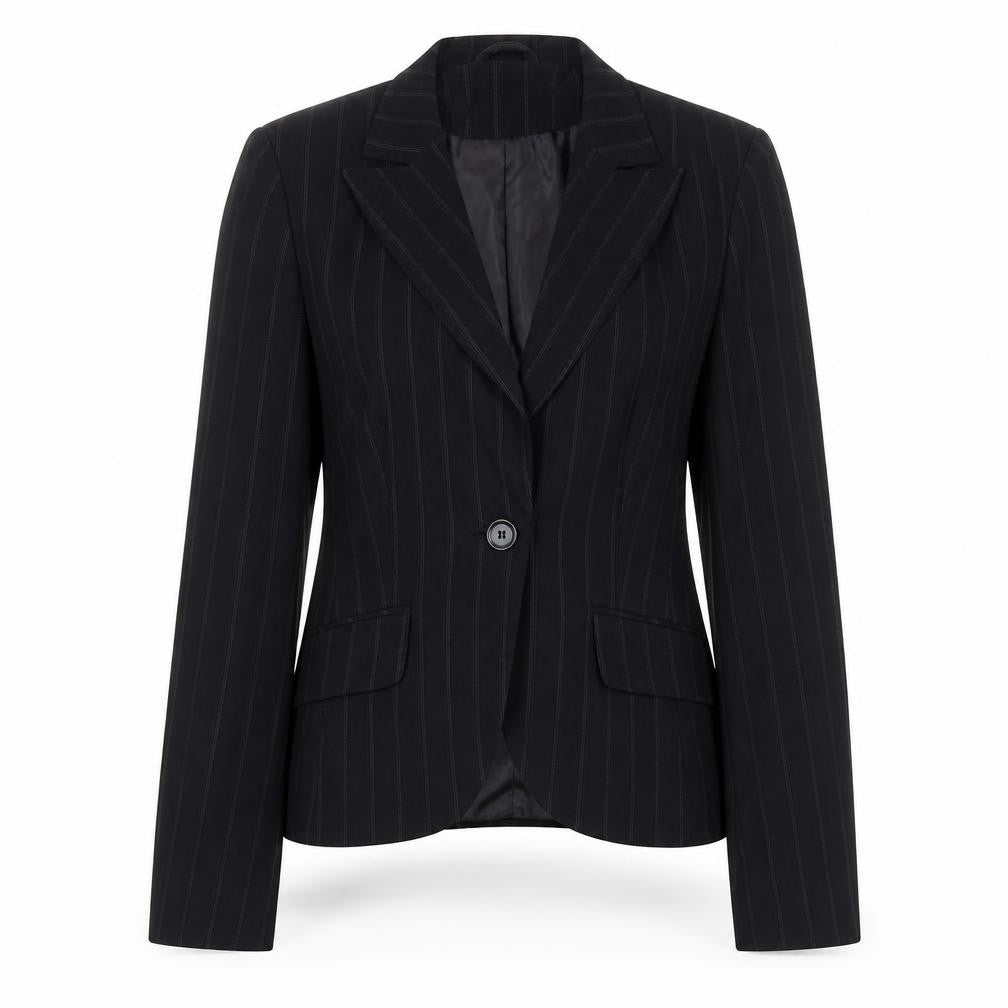 Internacionale Womens Black Striped Polyester Jacket Blazer Size 8
