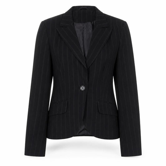 Internacionale Womens Black Striped Polyester Jacket Blazer Size 8