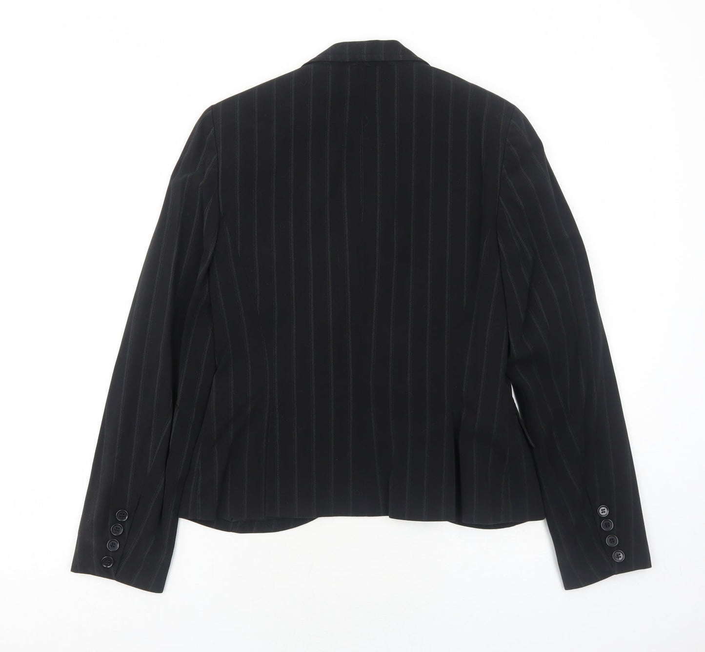 Internacionale Womens Black Striped Polyester Jacket Blazer Size 8