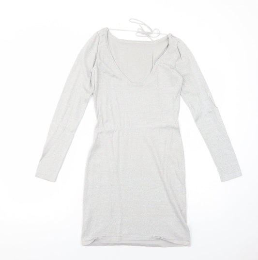 Preworn Womens Silver Polyester A-Line Size M V-Neck Pullover