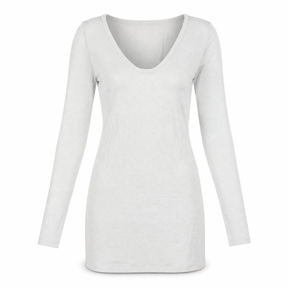Preworn Womens Silver Polyester A-Line Size M V-Neck Pullover