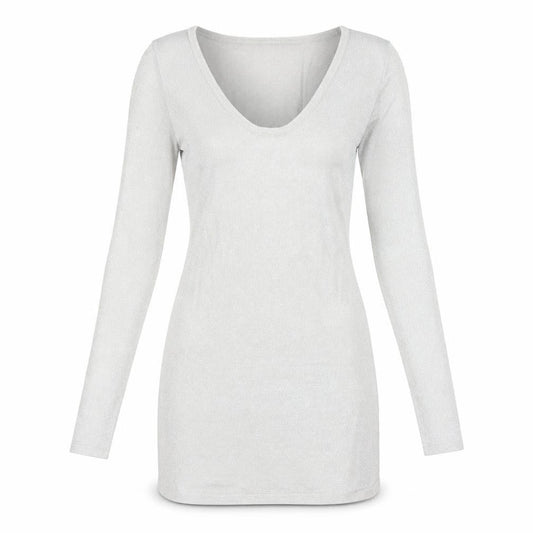 Womens Silver Polyester A-Line Size M V-Neck Pullover