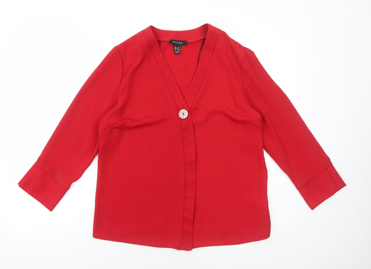 New Look Womens Red Polyester Basic Blouse Size 14 V-Neck
