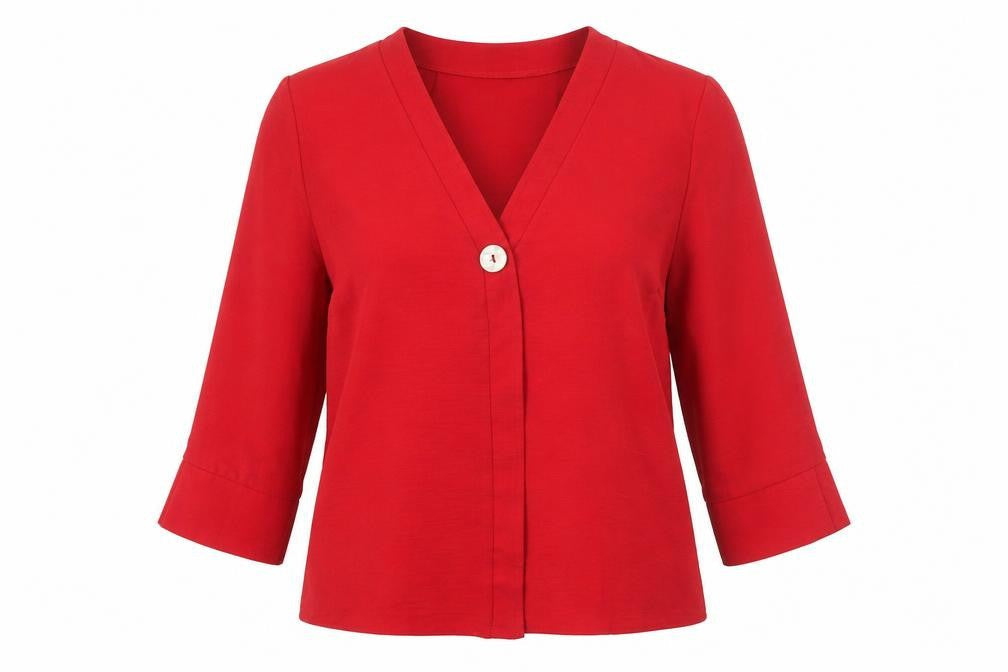 New Look Womens Red Polyester Basic Blouse Size 14 V-Neck
