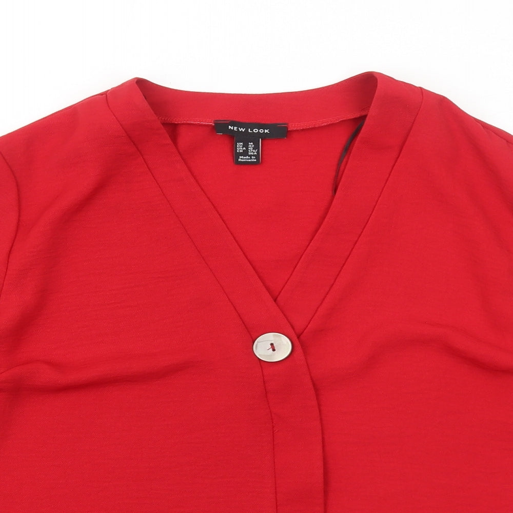 New Look Womens Red Polyester Basic Blouse Size 14 V-Neck