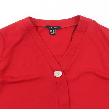 New Look Womens Red Polyester Basic Blouse Size 14 V-Neck