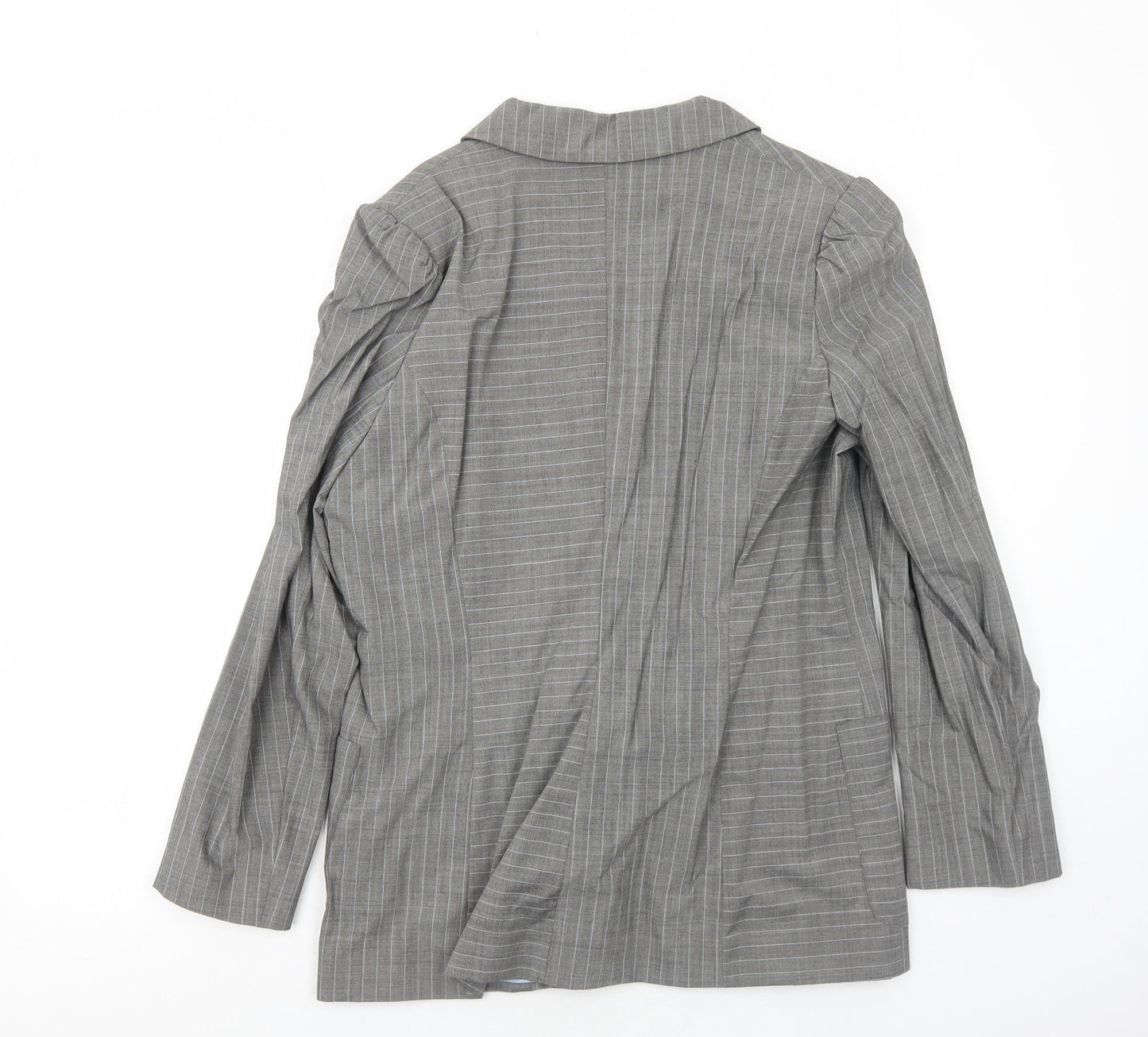 Marks and Spencer Womens Grey Striped Polyester Jacket Blazer Size 16