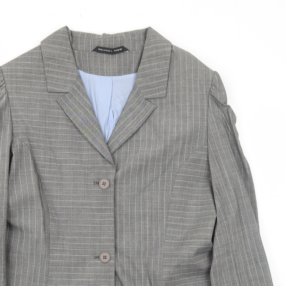 Marks and Spencer Womens Grey Striped Polyester Jacket Blazer Size 16