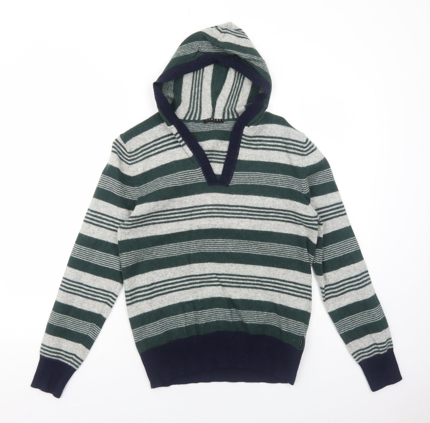 Sisley Womens Green Striped Polyamide Pullover Hoodie Size M Pullover