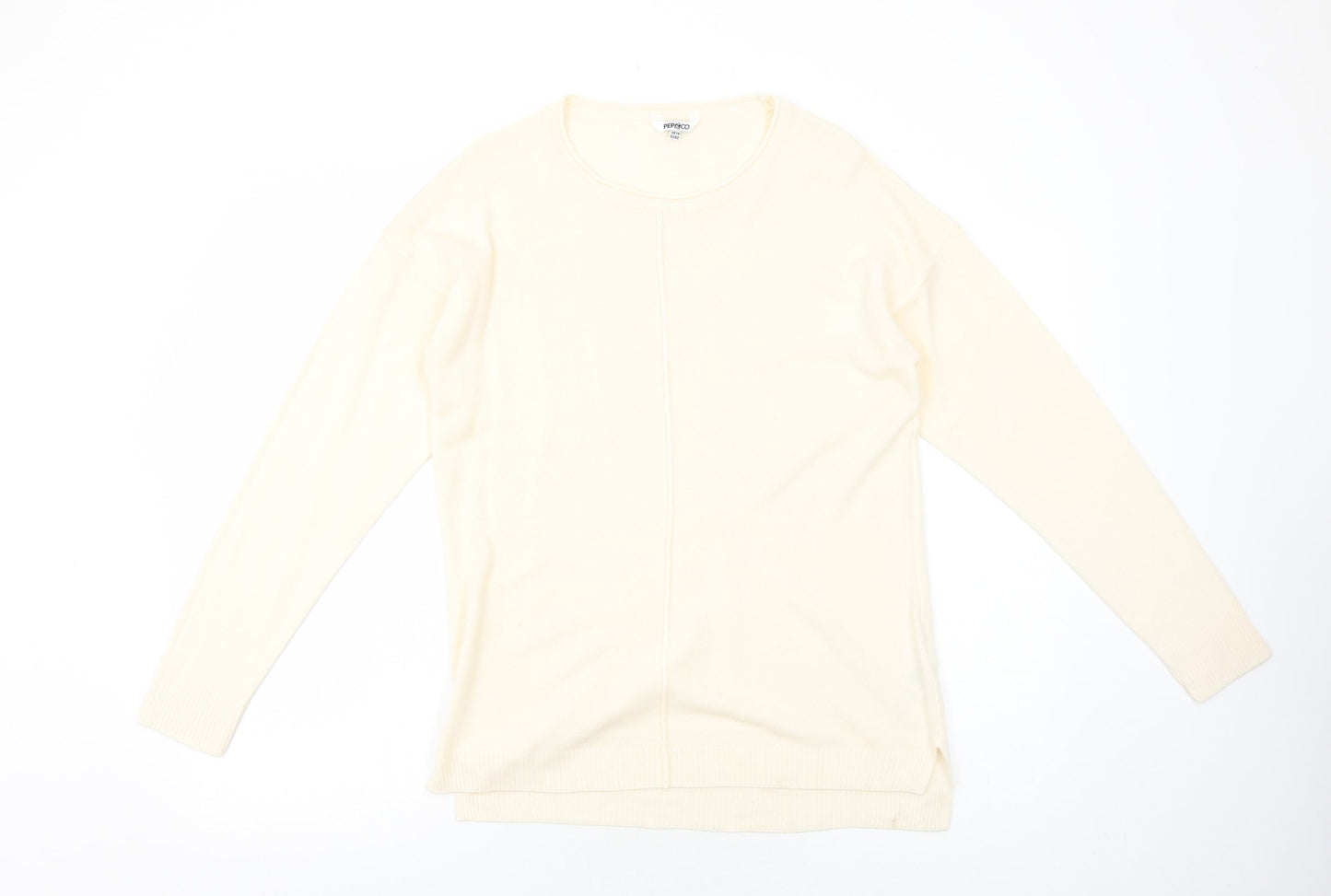 PEP&CO Womens Ivory Round Neck Acrylic Pullover Jumper Size 14