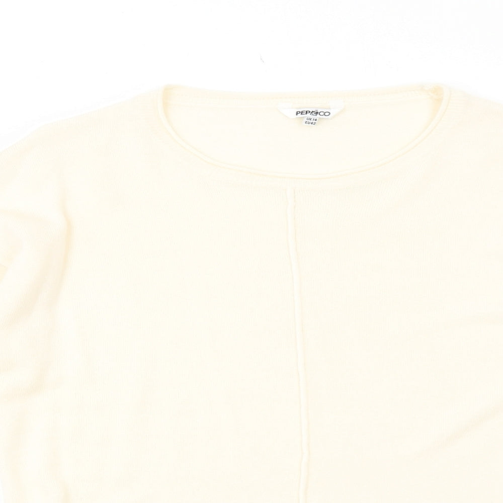 PEP&CO Womens Ivory Round Neck Acrylic Pullover Jumper Size 14