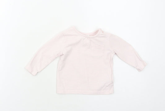 NEXT Girls Pink Striped Cotton Pullover T-Shirt Size 3-6 Months Boat Neck Button