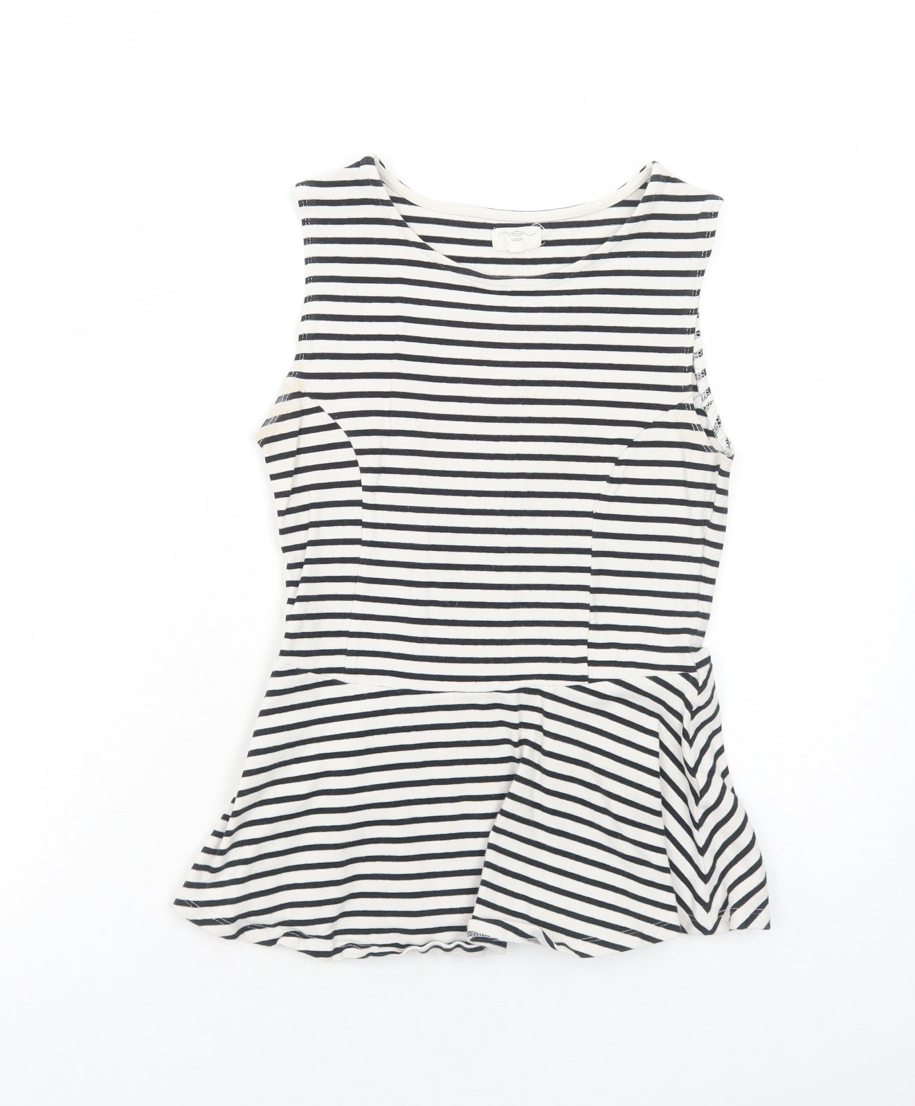 New Look Womens White Striped Viscose Basic Tank Size 10 Round Neck