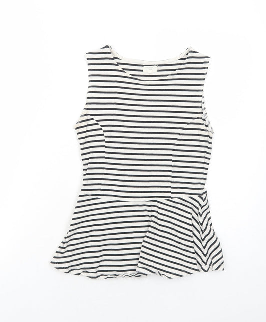 New Look Womens White Striped Viscose Basic Tank Size 10 Round Neck