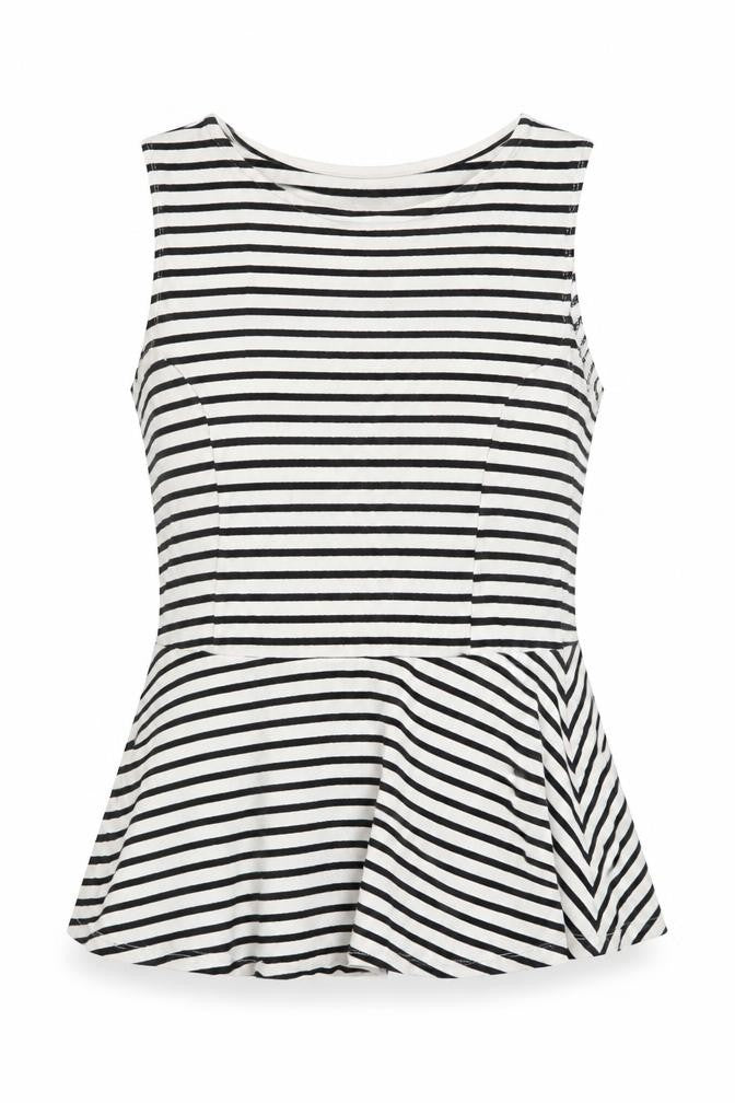 New Look Womens White Striped Viscose Basic Tank Size 10 Round Neck