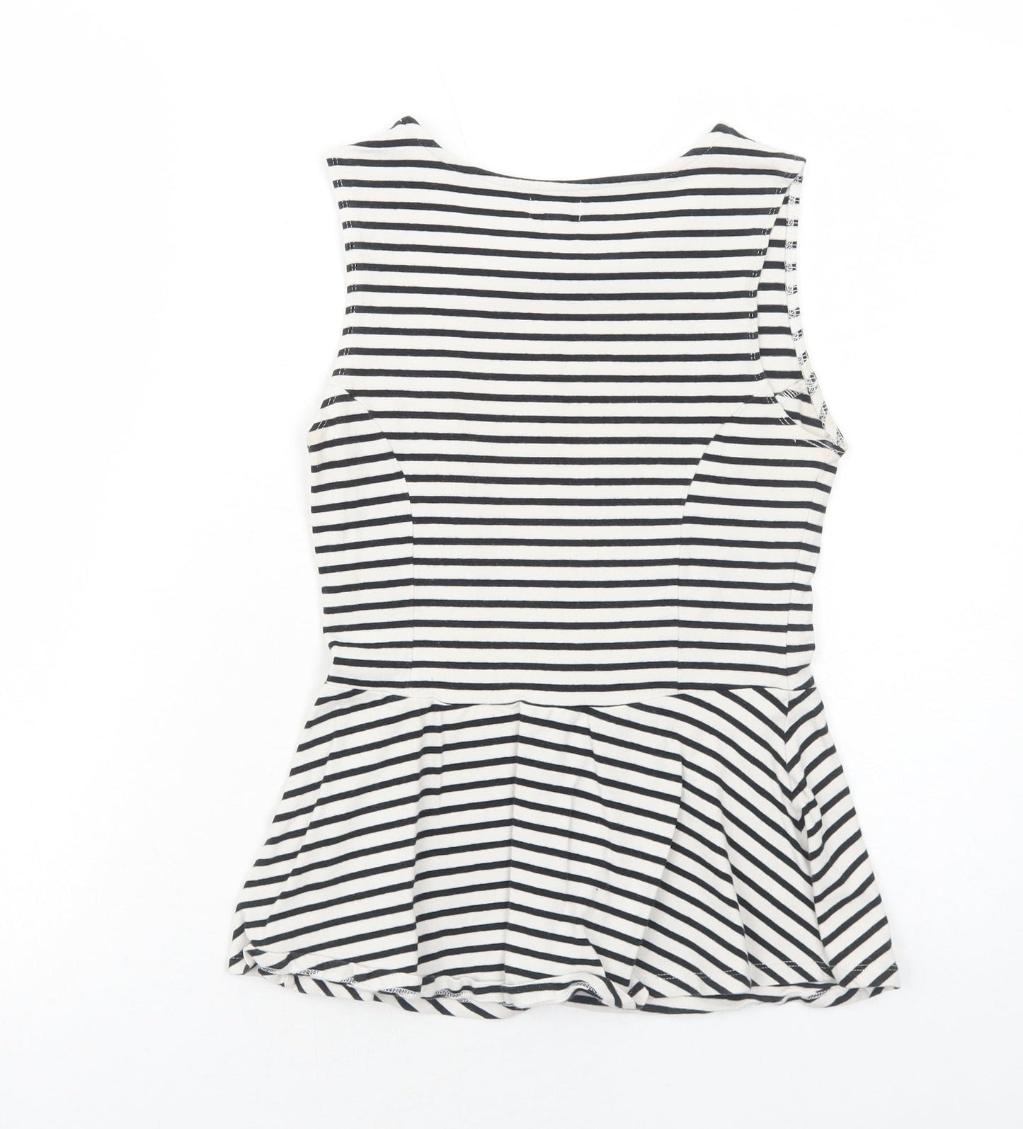 New Look Womens White Striped Viscose Basic Tank Size 10 Round Neck