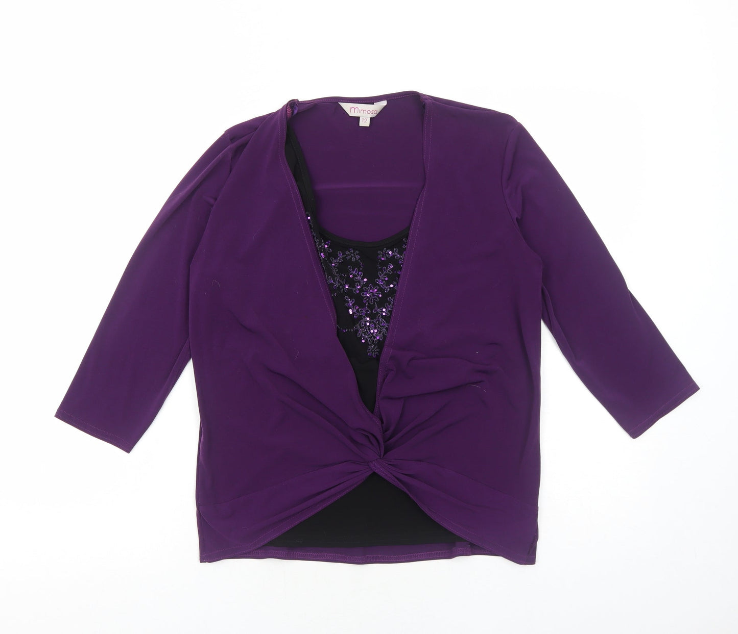 Mimosa Womens Purple Polyester Basic Blouse Size 12 Scoop Neck