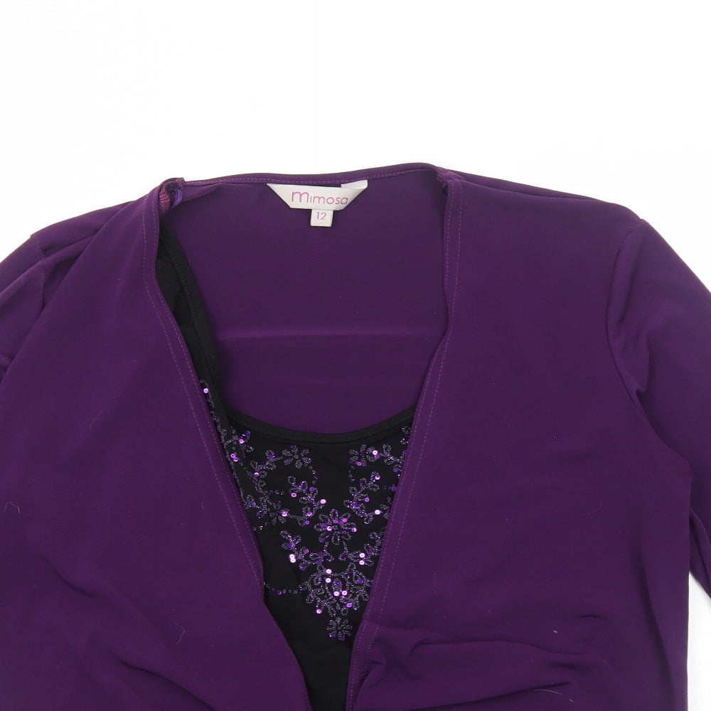 Mimosa Womens Purple Polyester Basic Blouse Size 12 Scoop Neck