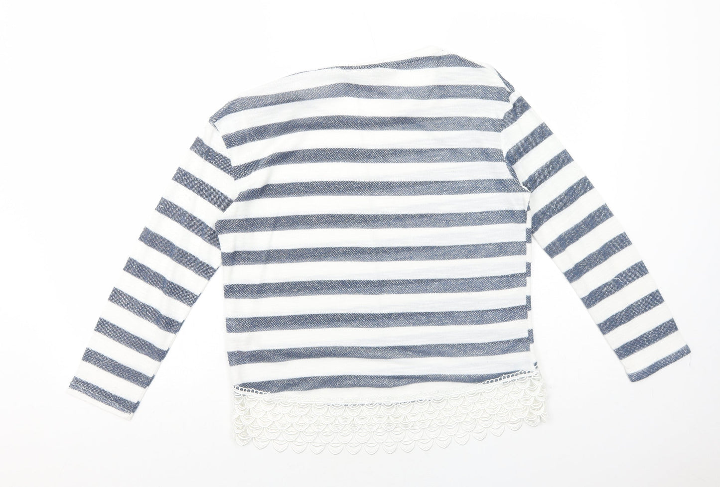 Dorothy Perkins Womens White Striped Viscose Basic T-Shirt Size 12 Boat Neck - Crocheted Lace Detail