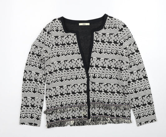 Oasis Womens Black V-Neck Geometric Cotton Cardigan Jumper Size S