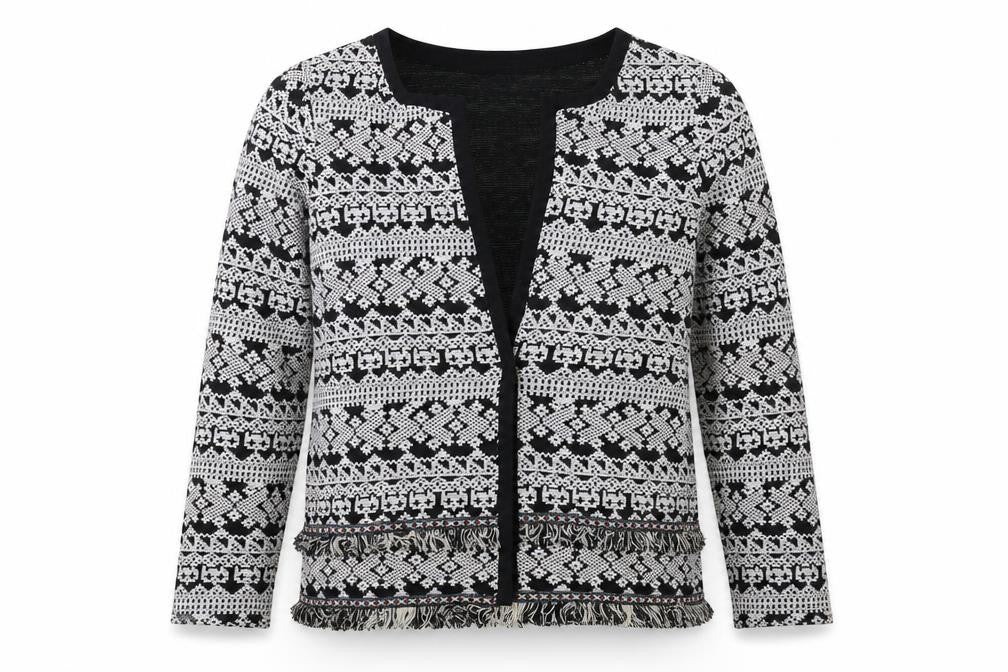 Oasis Womens Black V-Neck Geometric Cotton Cardigan Jumper Size S