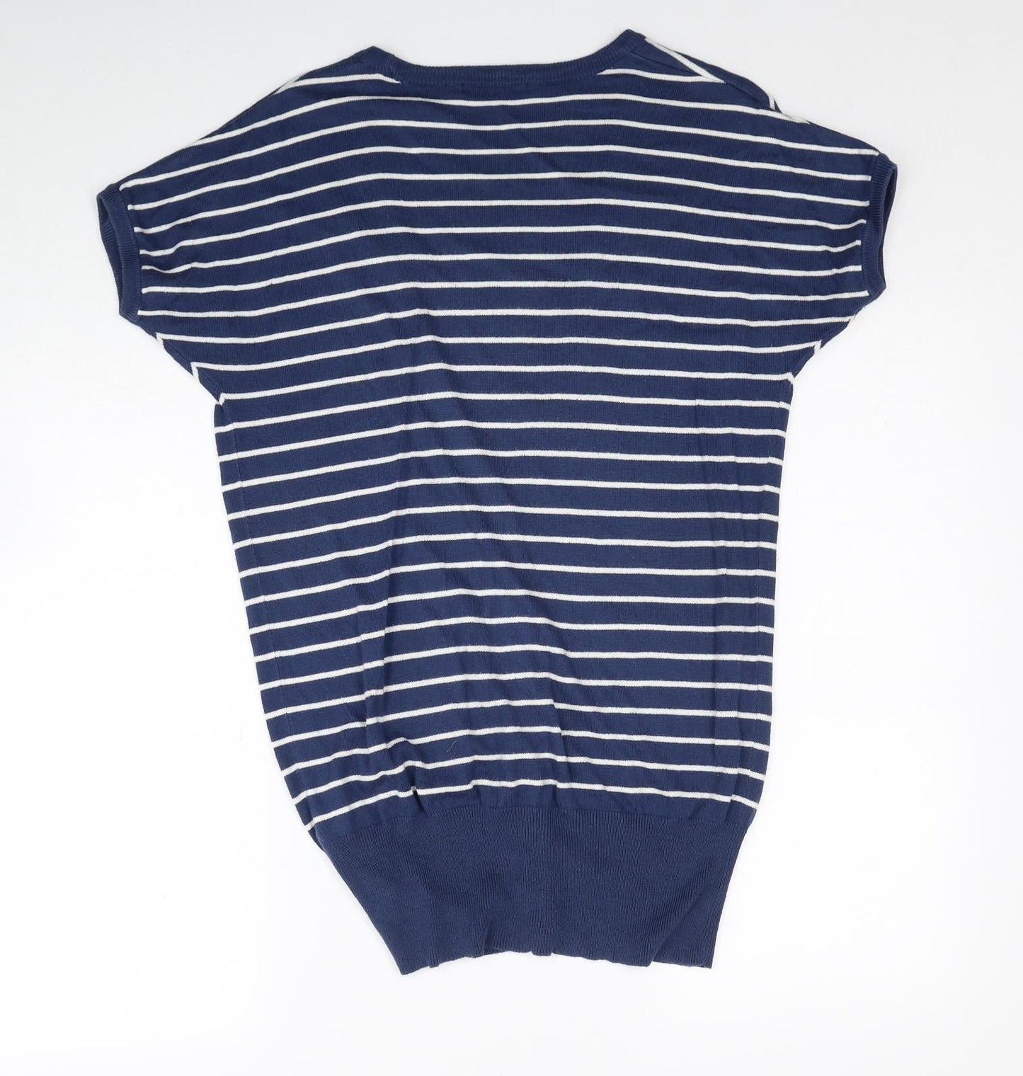 Marks and Spencer Womens Blue V-Neck Striped Acrylic Cardigan Jumper Size 10