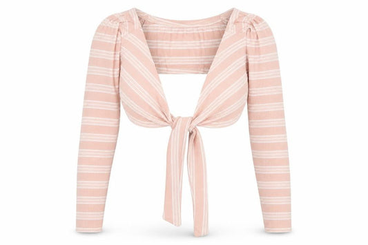 PRETTYLITTLETHING Womens Pink V-Neck Striped Polyester Pullover Jumper Size 6 - Tie Front