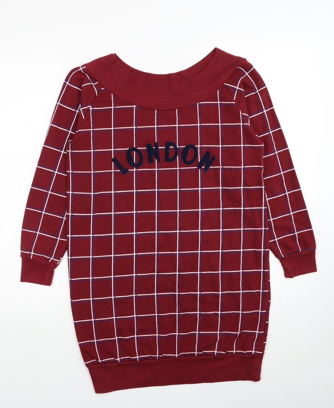 Preworn Womens Red Check Polyester Pullover Sweatshirt Size M Pullover - London