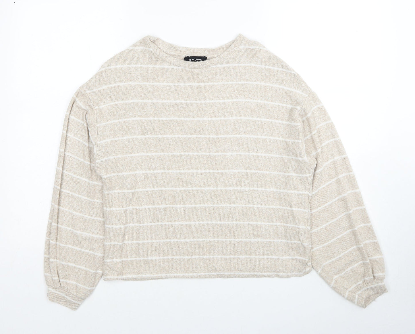 New Look Womens Beige Round Neck Striped Viscose Pullover Jumper Size S