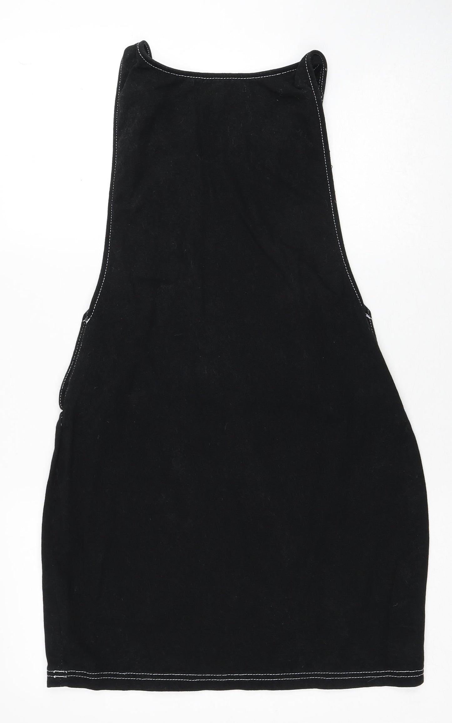 Missguided Womens Black Cotton Pinafore/Dungaree Dress Size 6 Scoop Neck Button - Contrast Stitching