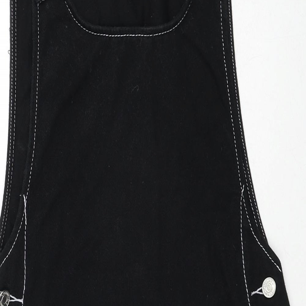 Missguided Womens Black Cotton Pinafore/Dungaree Dress Size 6 Scoop Neck Button - Contrast Stitching