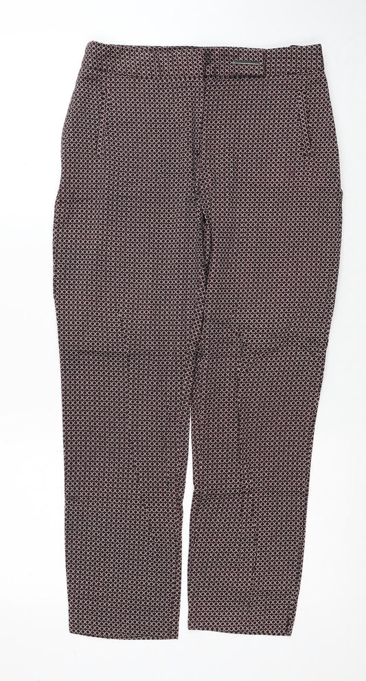Dorothy Perkins Womens Red Geometric Cotton Trousers Size 8 Regular Zip
