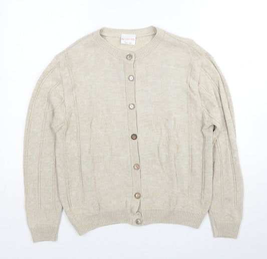 Glenbarr Womens Beige Round Neck Polyester Cardigan Jumper Size S - Size S-M
