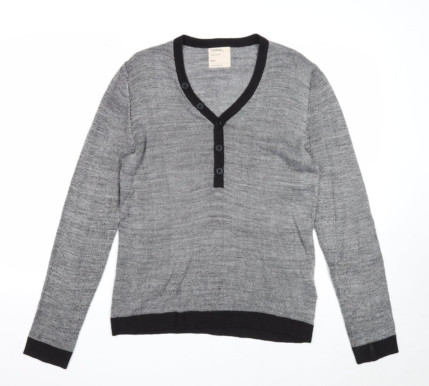 Topman Mens Grey Square Neck Acrylic Pullover Jumper Size S Long Sleeve