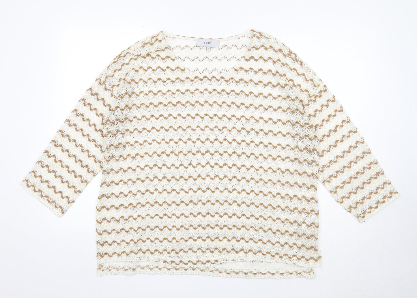 NEXT Womens White Round Neck Geometric Polyester Pullover Jumper Size 18