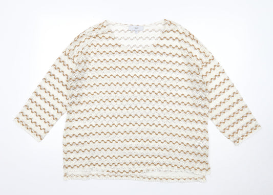 NEXT Womens White Round Neck Geometric Polyester Pullover Jumper Size 18